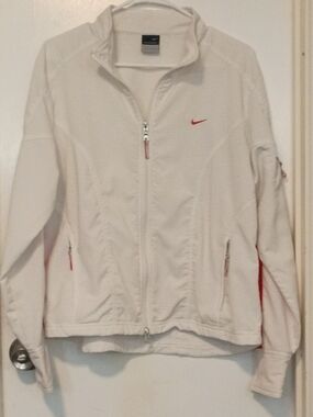 Nike White Ski Jacket with Red Accents - Women's Full Zip
